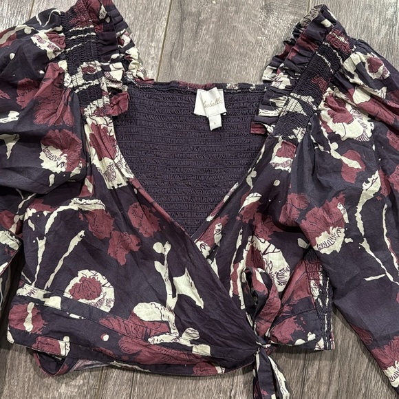 Cleobella L Valencia Top Floral Wrap Cropped Purple Peasant Balloon Sleeve - Picture 6 of 8